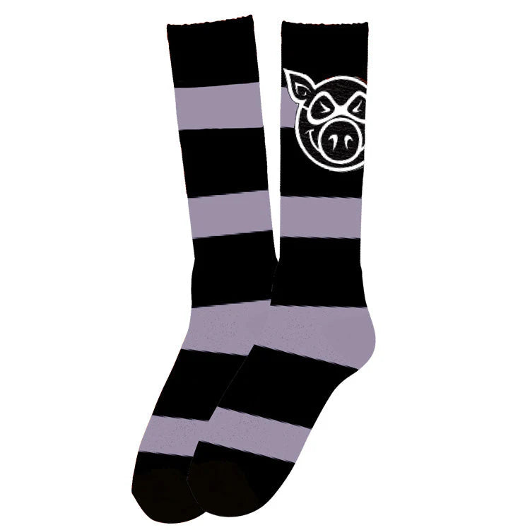 Pig Head Striped Tall Socks