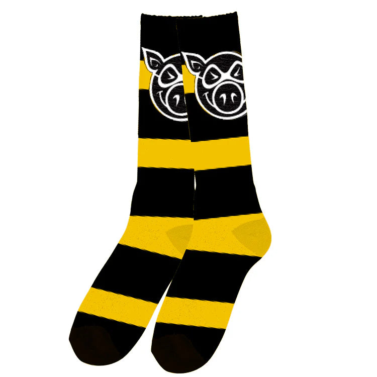 Pig Head Striped Tall Socks